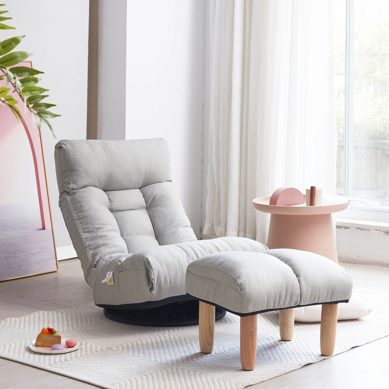 Lazy Sofa Bed Folding Floor Chair Soft Sleeper Recliner Lounger + Footrest Grey
