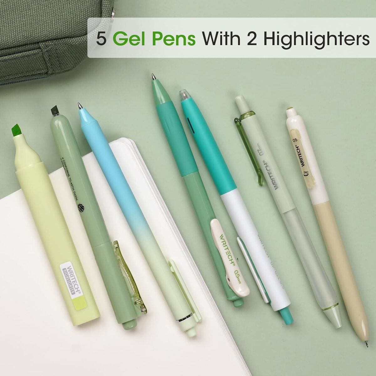 WRITECH Gel Pens Journaling Highlighters: Journal Set Aesthetic Assorted Pastel Color Ink 0.5mm Fine Point Retractable 0.7mm Black Pen Smooth Writing