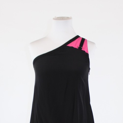 Black 100% silk ALEXANDER MCQUEEN one shoulder pink trim bubble dress S - Picture 2 of 8