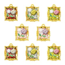 8pcs Golden Alloy Resin Pendants Rectangle Flower Charms with ABS Pearl for DIY