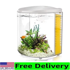 Elegant Semicircular Fish Tank 1.2 Gallon with Self-Cleaning Filter & LED Lights