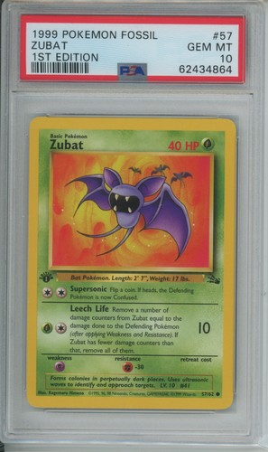 1999 POKEMON FOSSIL 1ST EDITION #57 ZUBAT PSA 10