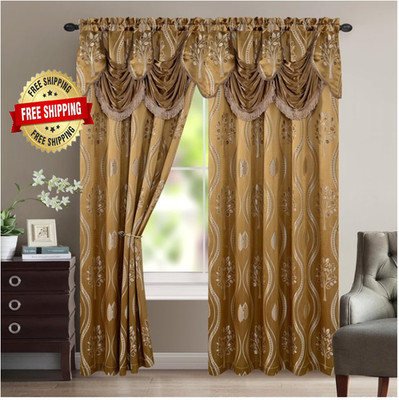 Cortinas Para Sala De Estar Elegantes Con Cenefas 54X84 Modernas Oro 2 Paneles