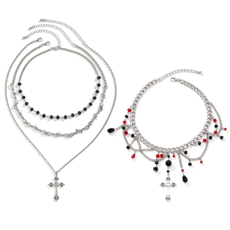 Gargantilla colgante de flecos con flecos y lágrimas de cruz de Halloween para mujer Foto 2 de 4