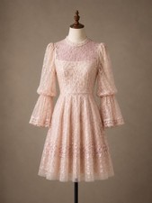 BHLDN Needle & Thread Blush Pink Sequin Mini Dress Sz 2 Sheer Sleeve