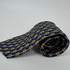 VTG Brooks Brothers Makers Silk Tie Navy Blue Equestrian Horsebit Made in USA