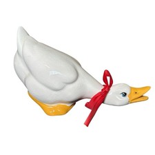 Vintage Ceramic Goose Duck Figurine White with Red Ribbon