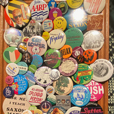 Mixed Lot Assorted Vintage/Novelty Pinback Buttons/Badges AARP Wicked Ale Etc GI