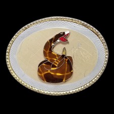 Vintage Belt Buckle Rattlesnake Reptile Embossed Western Rope Edge USA Made By W