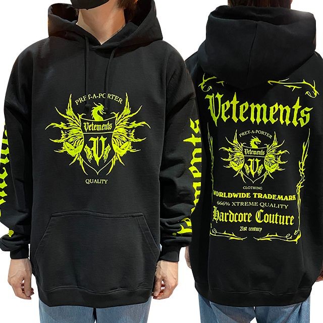 vetements Gothic Logo Lettering Neon Print Hoodie Black 123481130