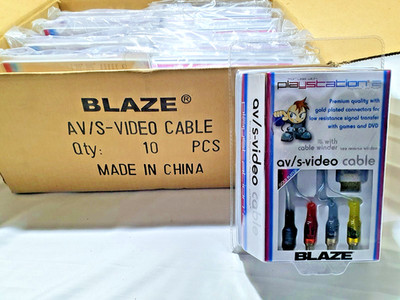 BLAZE gold plated AV/S-Video Cable with cable winder PLAYSTATION 1 /2 NEW MINT
