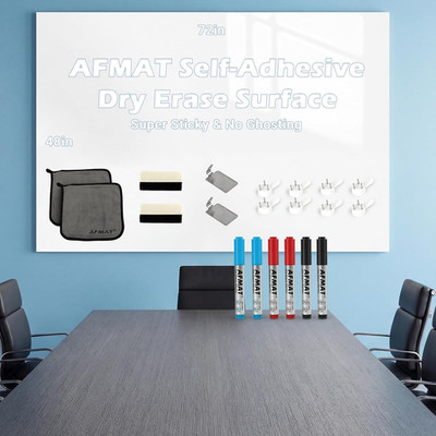 White Board Dry Erase Paper, Large Whiteboard Wallpaper, with 6 Markers, Stain-P