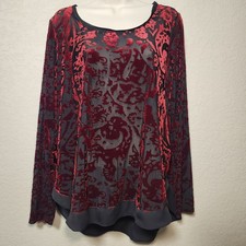 Simply Vera Wang Top Womens Large Red Velvet Burnout Tunic Semi Sheer WhimsyGoth