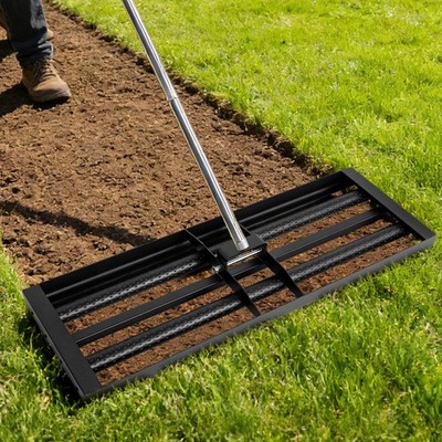 30 Inch Lawn Leveling Rake with 80 Inch Adjustable Handle, Heavy Duty Yard Le...