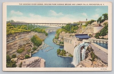 Genesee River Gorge Driving Park Ave Bridge Rochester NY Vintage Linen Postcard