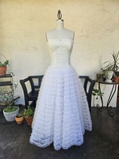 1950s Tea Length Bridal Gown Extra Small Vintage Wedding Dress Lace And Ruffles