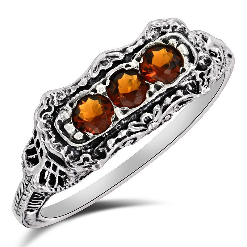  Fire Garnet 925 Solid Sterling Silver Vintage Style Ring Sz 9 XA3-3