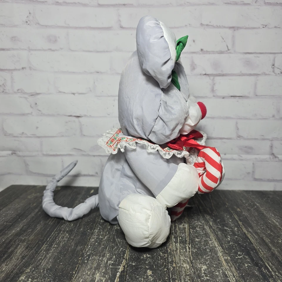 Puffalump Christmas Mouse 🐁 Fisher Price 12" Plush Gray Candy Cane 1987 8016 - Image 4 of 4