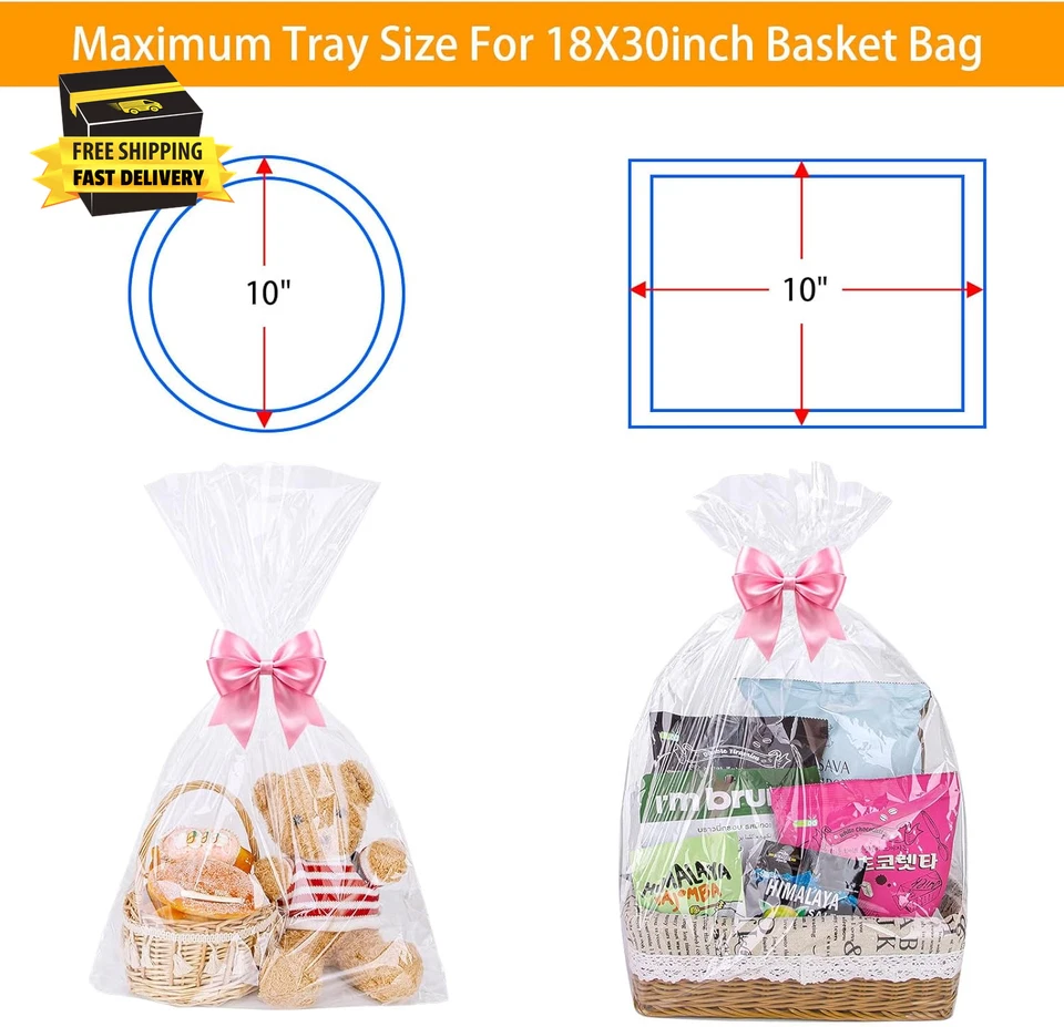 Paquete de 12 bolsas de celofán transparentes - bolsas grandes de cestas transparentes, envoltura de celofán para Gi Foto 3 de 4