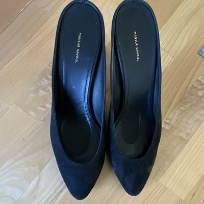 Mansur Gavriel Black Suede Pointed Toe Kitten Heel Pumps Womens 8.5