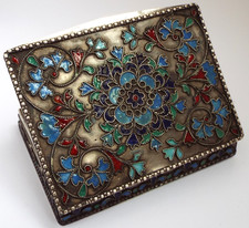 SUPERB QUALITY ANTIQUE c1910 SOLID STERLING SILVER & GUILLOCHE ENAMEL HINGED BOX