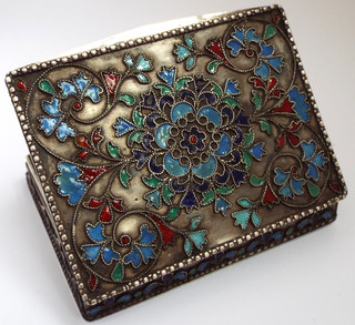 SUPERB QUALITY ANTIQUE c1910 SOLID STERLING SILVER & GUILLOCHE ENAMEL HINGED BOX
