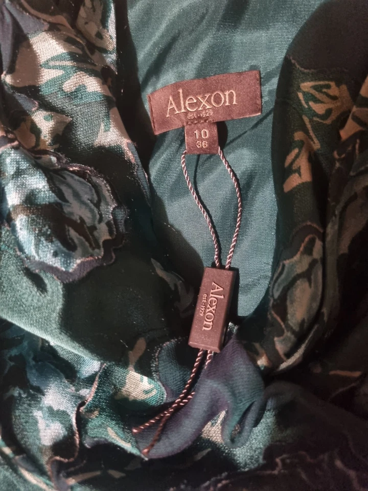 Green Floral Alexon Silk Dress/cardi Sz 10 Mother Of Bride Wedding Evening BNWT - Image 3 of 4