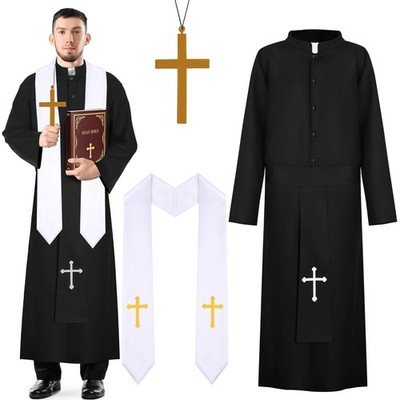 Clovilet Halloween Priest Costume for Men Adult with Robe Priest Outfit Dress