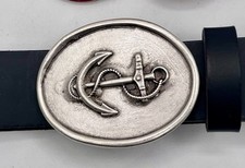 Pewter Belt Buckle Demeter Anchor Oval Solid Silver Men Authentic