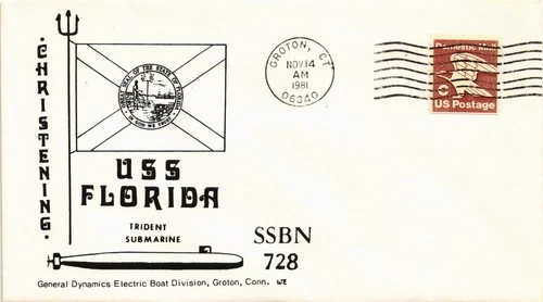 Dr Jim Stamps USS Florida SSBN 728 Christening 1981 Naval Cover W J Everett
