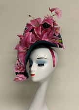 Pink Lilly Ascot Kentucky Derby Fascinator Teal/Pink Hat Headband