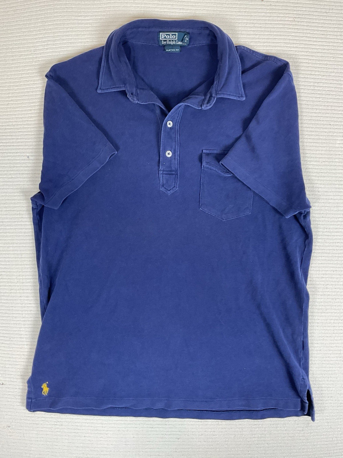 Polo Ralph Lauren vintage camicia uomo grande blu fondo pony vestibilità personalizzata manica corta
