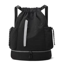 Drawstring Backpack for Men Women Water-Resistant Gym Bag with Shoe Compartme...