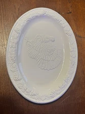 Vintage White Ironstone Turkey Platter Embossed Grape Border Oval Serving