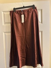 NWT Eileen Fisher Silk Charmeuse Bias Redwood Pull On Maxi Skirt Sz Petite Large