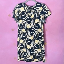 Ann Taylor Sheath Dress Womans Size 6 Petite Blue Navy Yellow Floral Stretch EUC