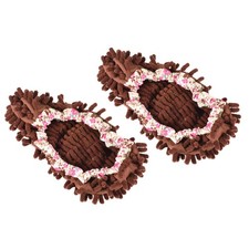 3 Pairs Washable Cleaning Shoes Cover Floor Dust Chenille Mop Slippers Brown