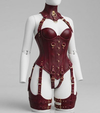 Custom Made Women's Leather Corset Harness Bodysuit Gothic Buckle Bustier