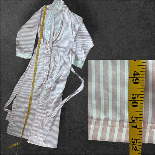 Vtg Victorias Secret Pink Ivory Stripe Robe Satin Long Size Small Dressing Gown - Picture 6 of 7