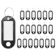 20 Pcs Key ID Label Tags Split  Keyring Keychain Black N8B55553
