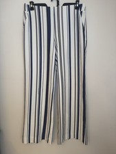 Chico's Ponte Wide Leg Striped Pull On Trousers NWT Women  s Size 2 12R Navy