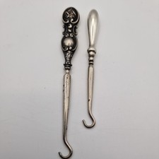 Antique Button Hook lot of 2, 1 Stamped GV&C0 with silver hallmark