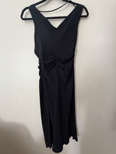 Vintage Y2k PRADA Black Ruched V-Neck Knee Length Sleeveless Dress Size 38