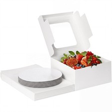 15 Sets Cake Boxes, 10x10x5 Inches Bakery Boxes with Cake Boards, 10 Inch with