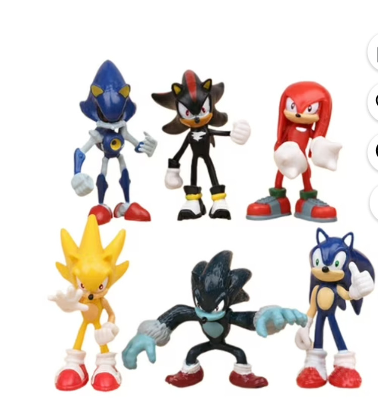 SONIC ACTION FIGURES-UNBRANDED-2 to 3 INCHES TALL-6 PIECES-N