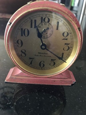 Vintage working 1928-29 Deluxe Baby Ben. Old Rose Crackle Finish. Excellent!