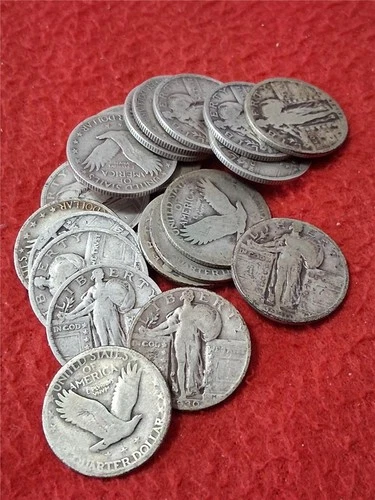 Picker’s Bag of x21 Mixed Date 90% SILVER CIRC Standing Liberty Quarters #M-0904