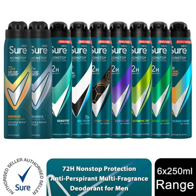 Sure Men Anti-Transpirant 72H Nonstop Protection Deodorant, 250ml 6er Pack