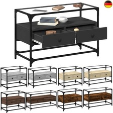TV Schrank mit 2 Schubladen Glasplatte Lowboard Fernsehschrank Fernsehtisch NEU