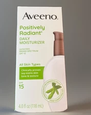 Aveeno Positively Radiant Daily Moisturizer SPF 15 Broad Spectrum 4 oz Exp 10/26